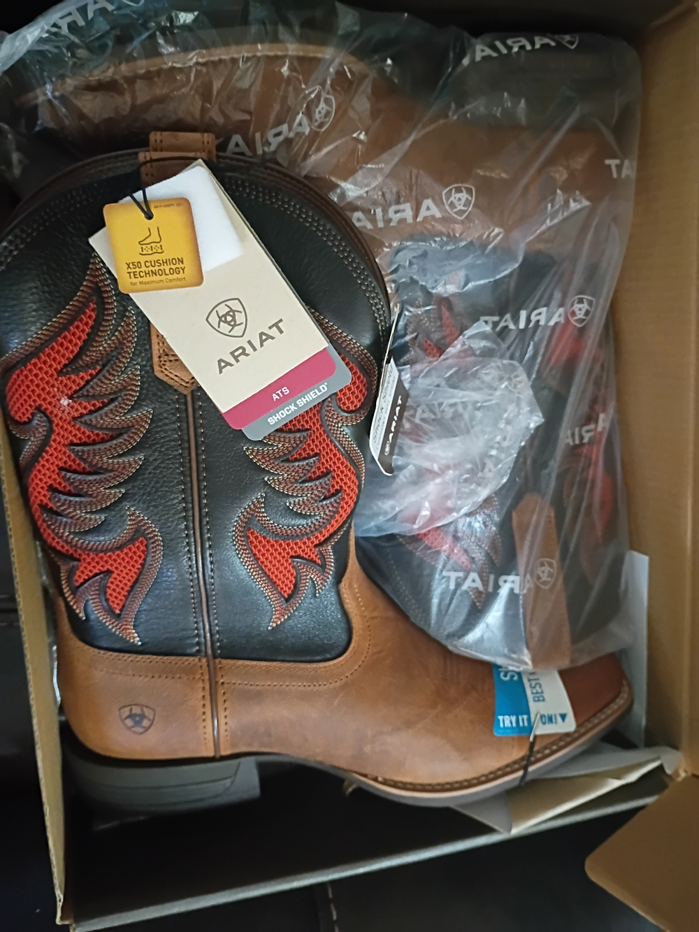 Ariat Men's Brown & Black Western / Boots with Red / Orange Stitching Size 13